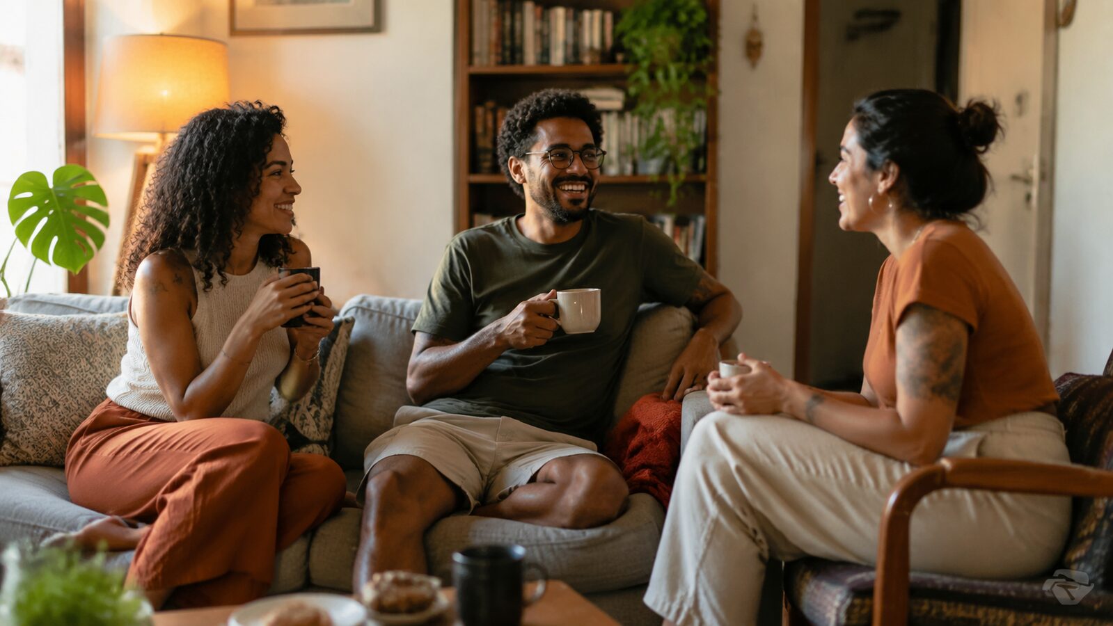 Pessoas reunidas em uma casa